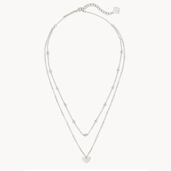 Kendra Scott Ari Heart Multi Strand Necklace Silver Layered Heart Pendant - Picture 10 of 12